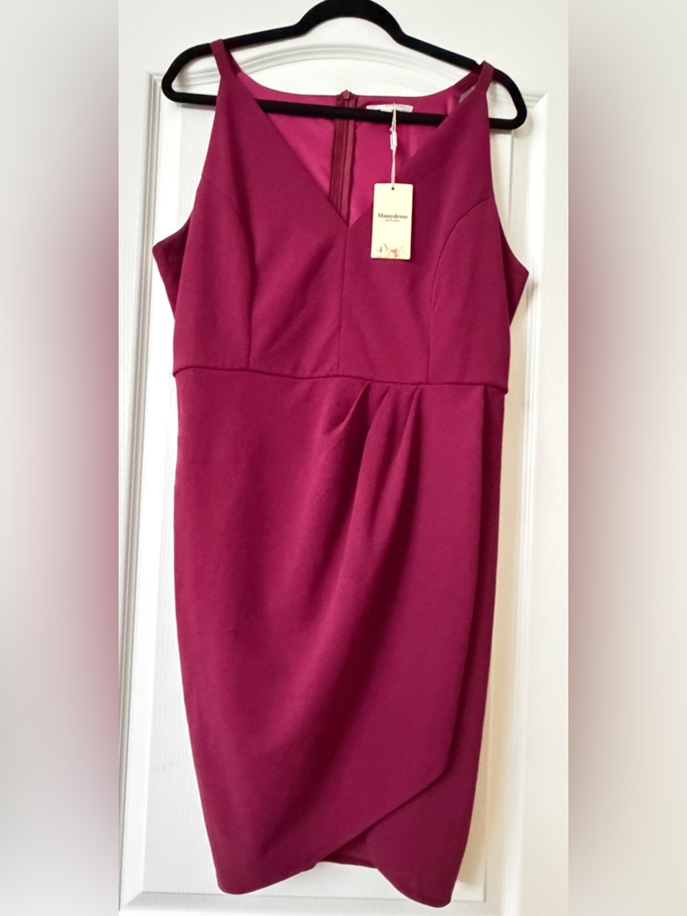 Manydress NWT Sleeveless V-Neck Faux Wrap Tulip Hem Dress XL Magenta Pink